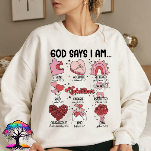 Valentines Day- God Says I am- Christian Sweatshirt