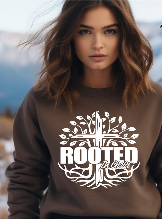 Christian Sweatshirt- Rooted in Christ- Faith based