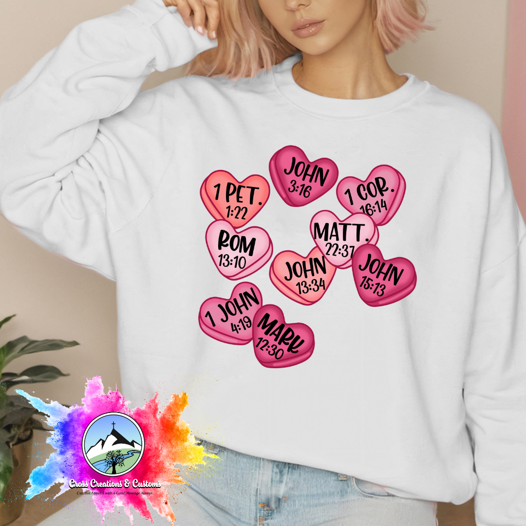 Valentines Day-Christian- Candy Hearts Scripture- Sweatshirt